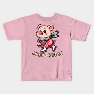 Ice skating pig Kids T-Shirt